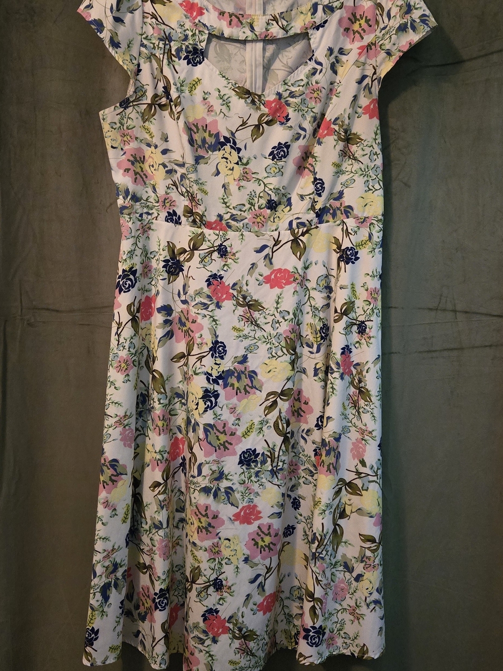 Floral Cap-Sleeve Fit & Flare Dress in White Multi